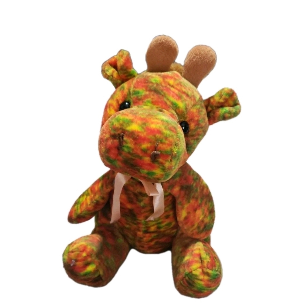Vtg Kellytoy Europe Jazzy Giraffe Plush Green Red Yellow Unique Brindle Rare HTF
